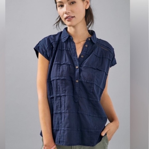 Anthropologie Pilcro Serena Surf Navy Top (XS) - Picture 1 of 6